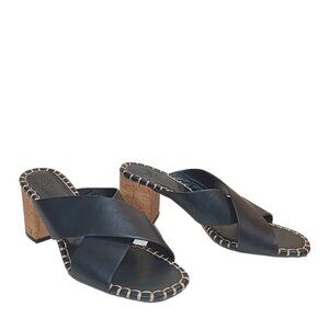 H&M Sandals Womens 8 Black Faux Leather Criss Cross Strap Block Heel Mules